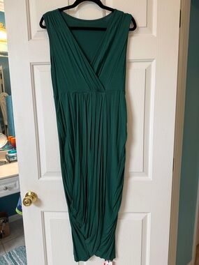 Cider Sleeveless Deep Green Wrap Midi Dress